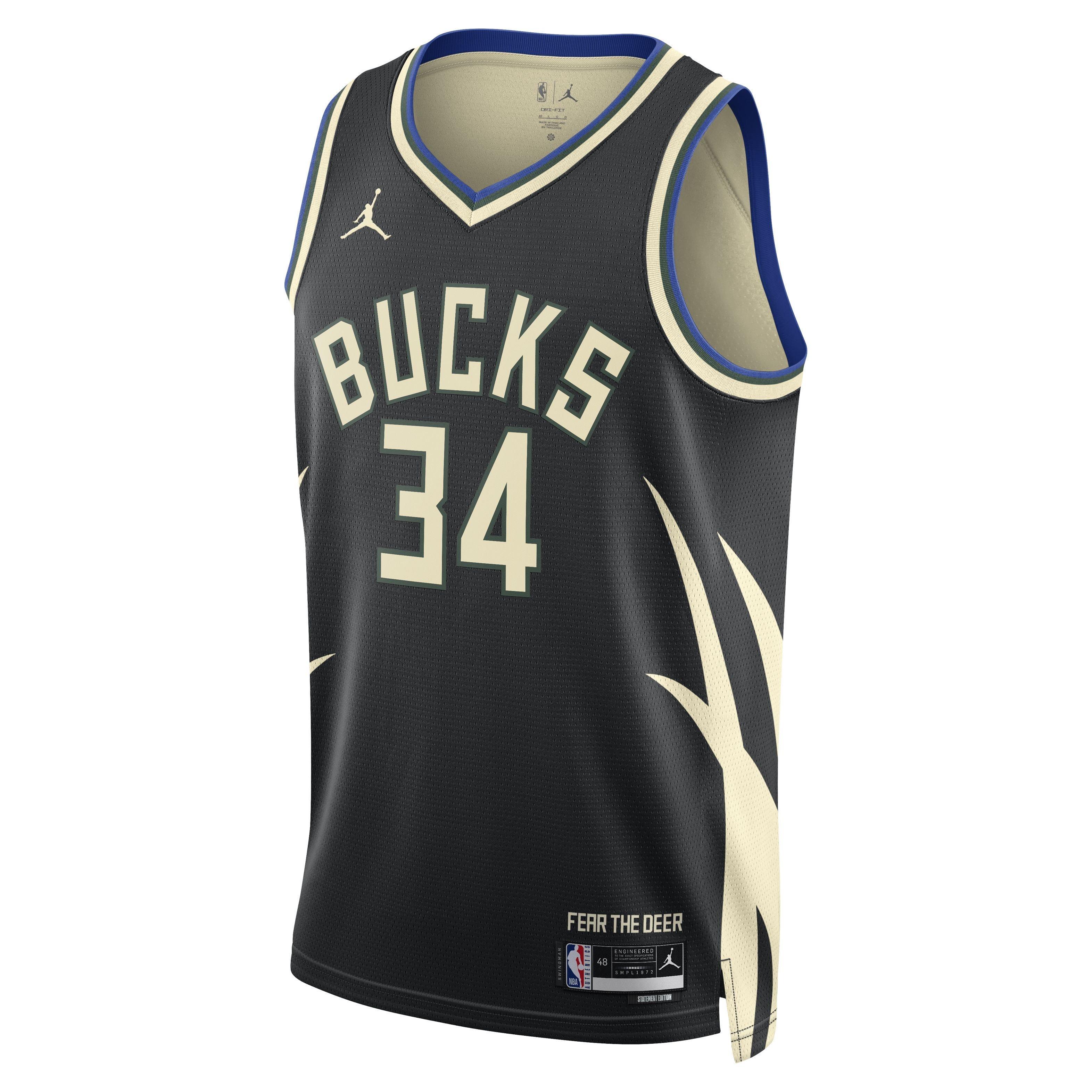 Jordan Men's Milwaukee Bucks Dri-FIT NBA Statement Swingman Jersey-Black/Antetokounmpo